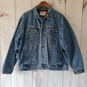 Vintage Wrangler Rugged Wear Flannel Lined Button Front Jacket. Men XL Denim
